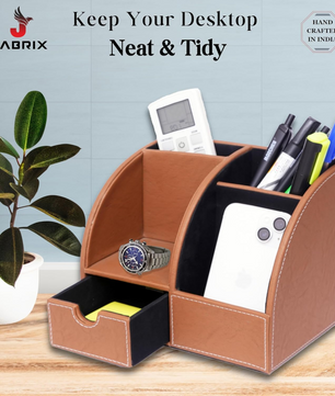 Leather Desk Organizer with Drawer – 4-Compartment