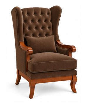Elviora Teak Wood Wing Chair In Blue Colour