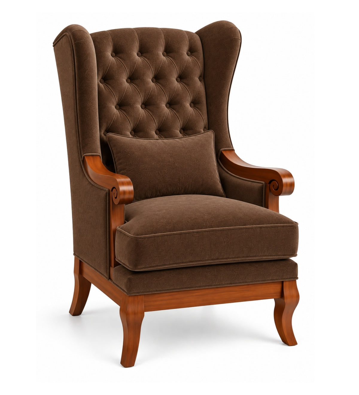 Elviora Teak Wood Wing Chair In Blue Colour