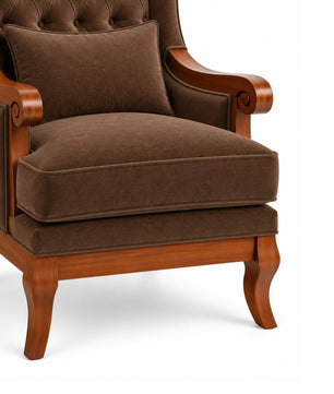 Elviora Teak Wood Wing Chair In Blue Colour