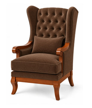 Elviora Teak Wood Wing Chair In Blue Colour