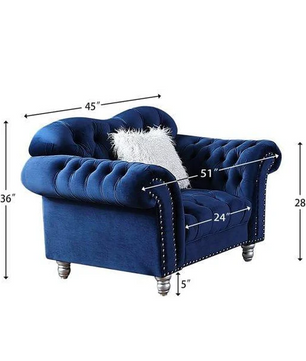 Velvet Living Room Chair Luxury Chesterfield Tufted Camel Back Armchair, Blue