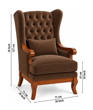 Elviora Teak Wood Wing Chair In Blue Colour