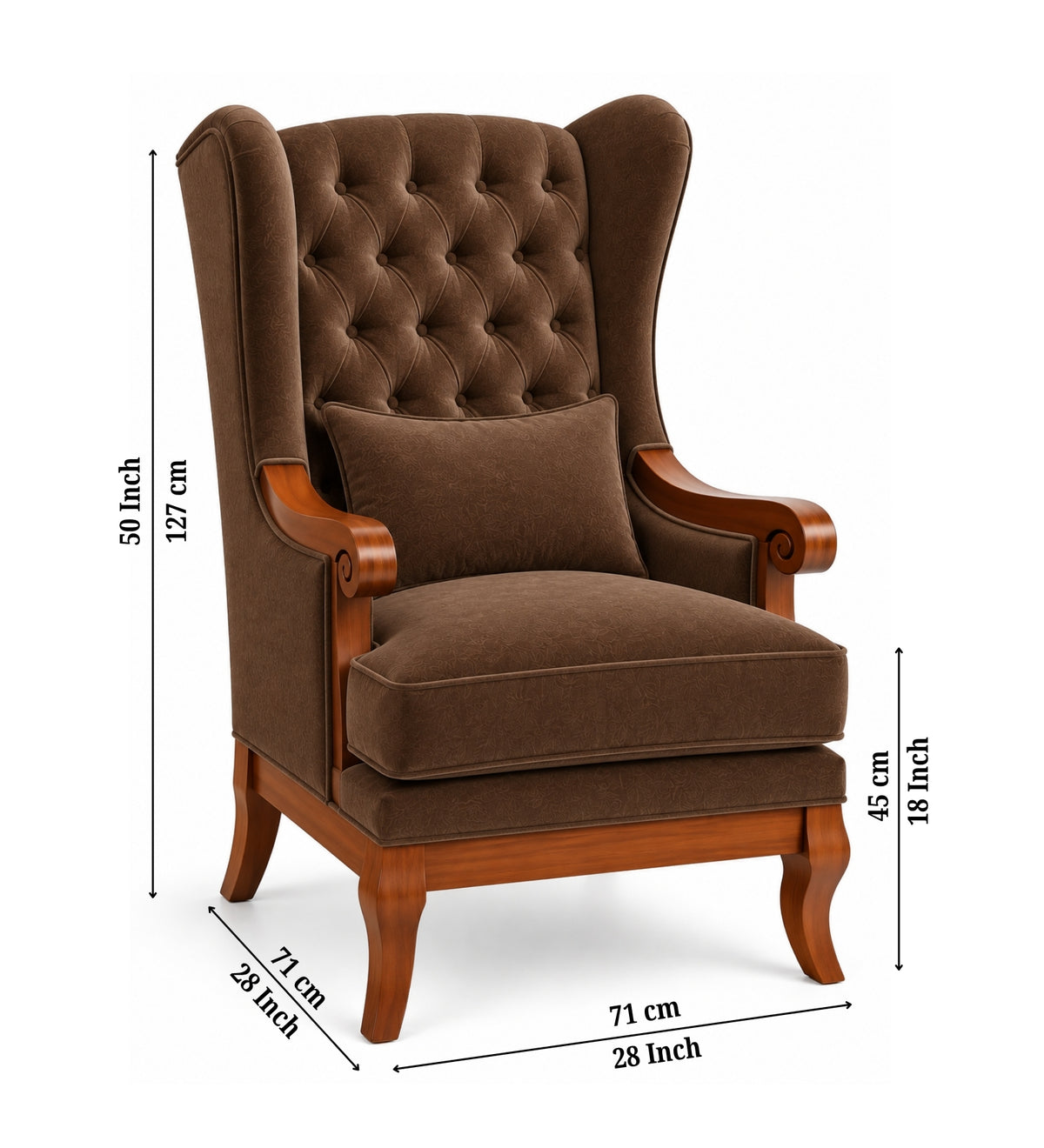 Elviora Teak Wood Wing Chair In Blue Colour