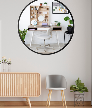 Black Round Mirror in Steel Frame