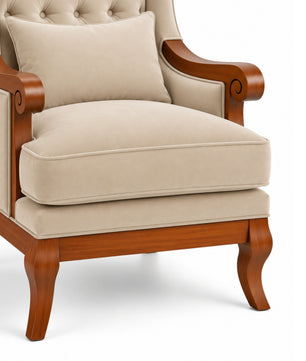 Orvella Teak Wood Wing Chair In Beige Colour