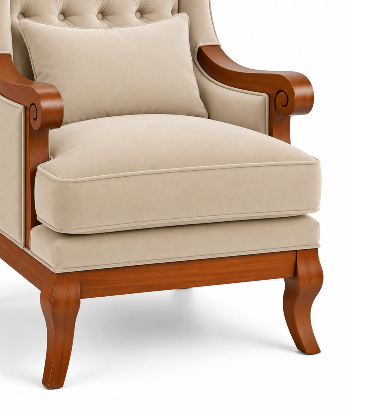 Orvella Teak Wood Wing Chair In Beige Colour