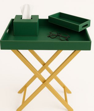 Pu Leather Foldable Tray with Metal Stand-Green