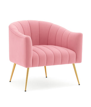 Modern Velvet Barrel Chair with Gold Metal Legs