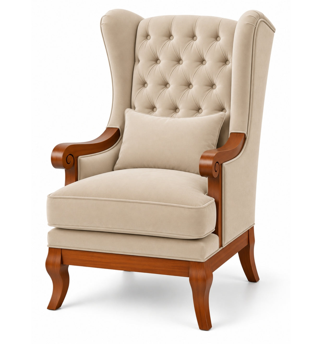 Orvella Teak Wood Wing Chair In Beige Colour