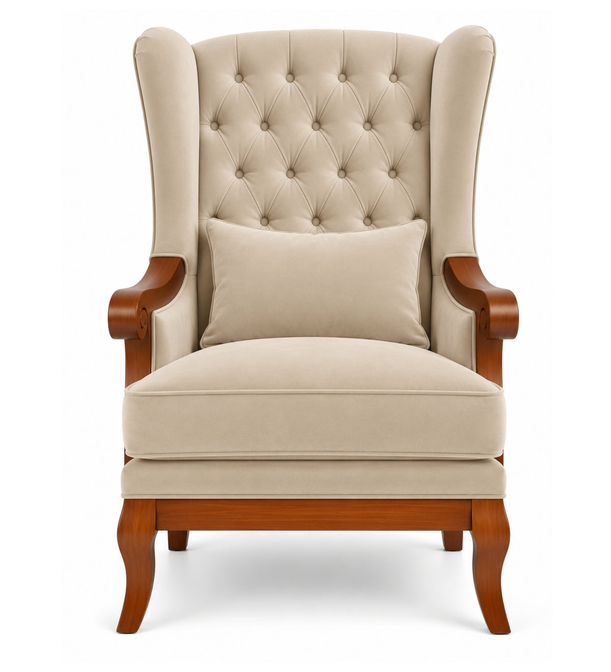 Orvella Teak Wood Wing Chair In Beige Colour