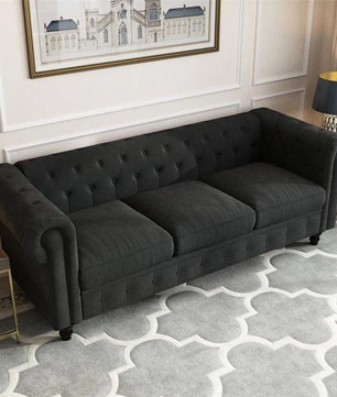 3 Seater Chesterfield Couch Furniture,Classic Velvet Upholstered Sofa with Deep Tufted Back and Scroll Arms