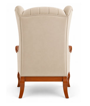 Orvella Teak Wood Wing Chair In Beige Colour
