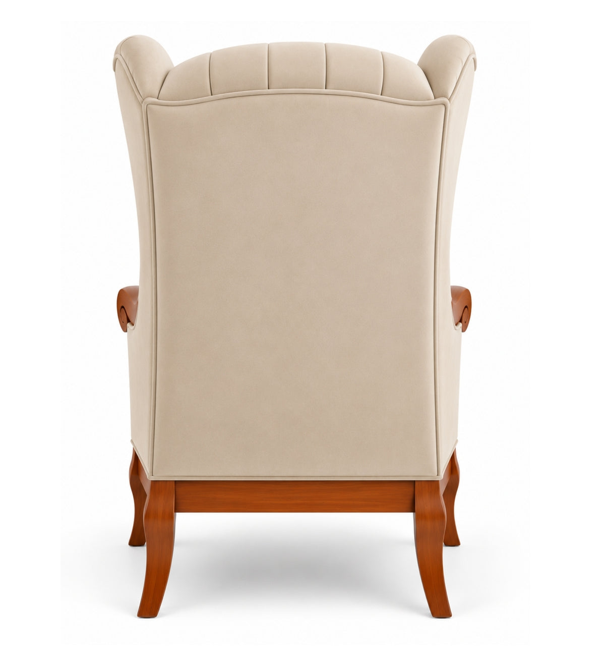 Orvella Teak Wood Wing Chair In Beige Colour