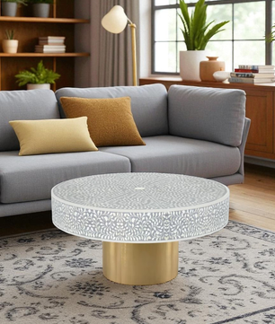 Inlay Blue Round Coffee Table - Cleo