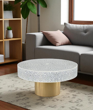 Inlay Blue Round Coffee Table - Cleo
