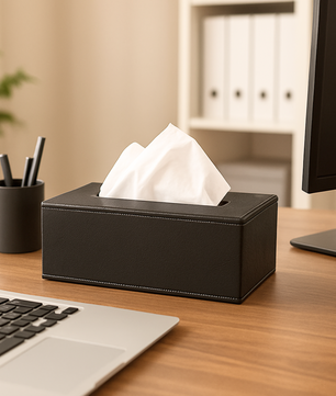 Leather Tissue Box- Black
