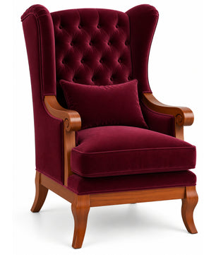 Teak Wood Wing Chair In Maroon Colour