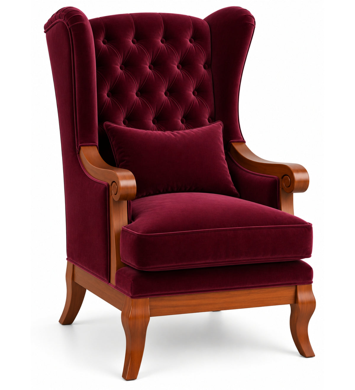 Teak Wood Wing Chair In Maroon Colour