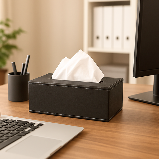 Leather Tissue Box- Black