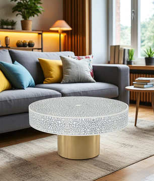 Inlay Blue Round Coffee Table - Cleo