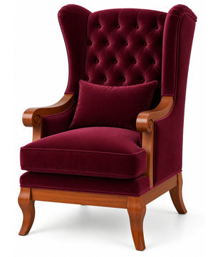 Teak Wood Wing Chair In Maroon Colour