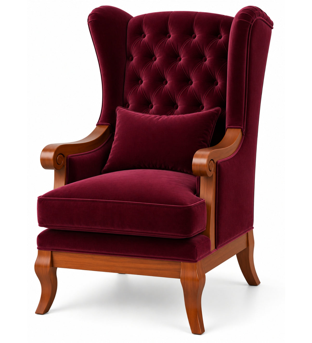 Teak Wood Wing Chair In Maroon Colour