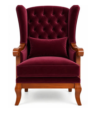 Teak Wood Wing Chair In Maroon Colour