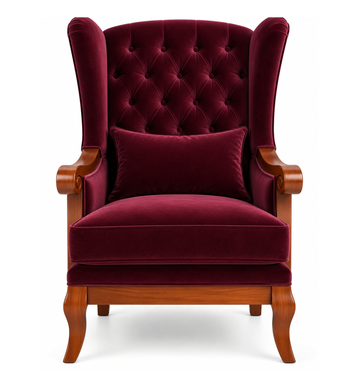 Teak Wood Wing Chair In Maroon Colour