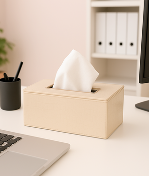 Leather Tissue Box-Croco Cream