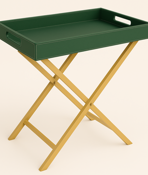 Pu Leather Foldable Tray with Metal Stand-Green