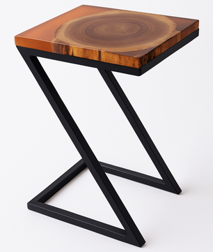 Solid Teak End Table with Brown Epoxy Resin