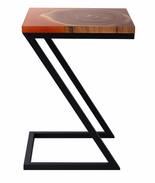 Solid Teak End Table with Brown Epoxy Resin