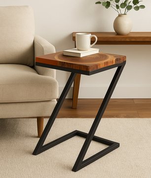 Solid Teak End Table with Brown Epoxy Resin