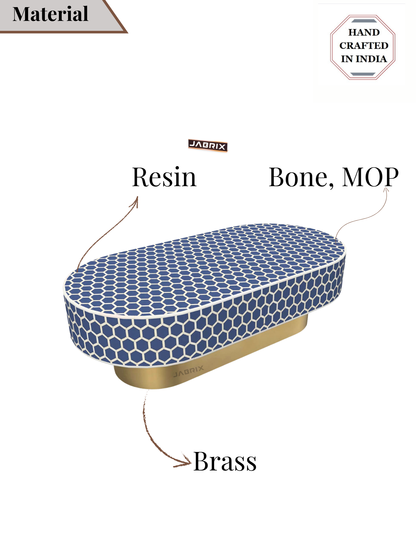 Inlay Jordan Oval Shape Coffee Table- Honeycomb