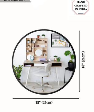 Black Round Mirror in Steel Frame