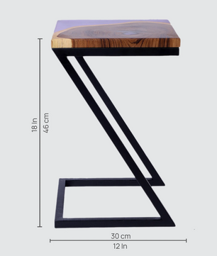Epoxy Solid Wood End Table – Teak Wood with Violet Resin Finish