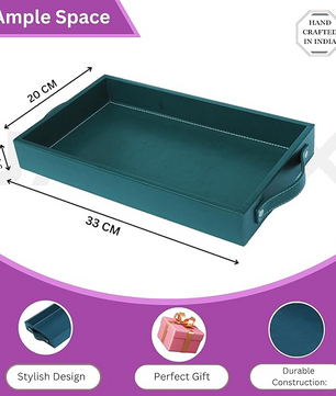 Vegan Leather Rectangular Serving Tray with Handles-Bottle Green