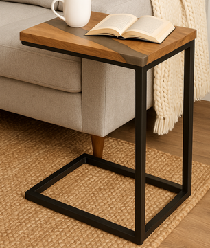 Epoxy Resin End Table in Teak Wood – Timeless Design