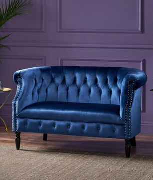 Velvet Rolled Arm Chesterfield Loveseat