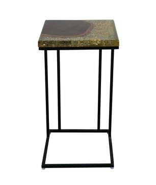 C-Shaped Side Table – Teak Wood with Transparent Resin Finish