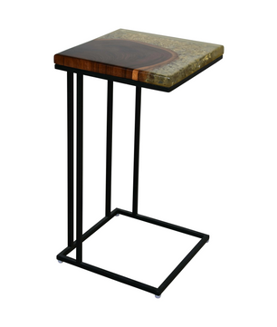 C-Shaped Side Table – Teak Wood with Transparent Resin Finish