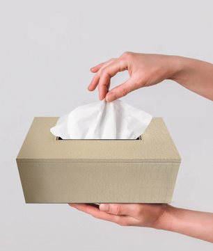 Leather Tissue Box-Croco Cream