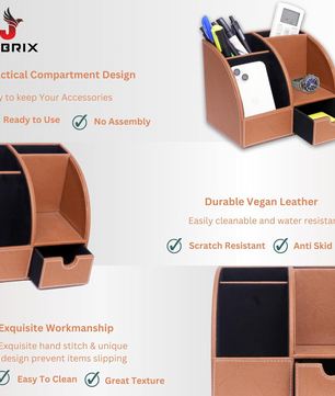 Leather Desk Organizer with Drawer – 4-Compartment