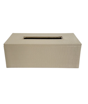 Leather Tissue Box-Croco Cream