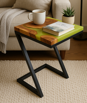 Teak Wood Epoxy End Table – Lemon Resin Finish