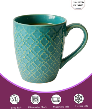 Green Ceramic Coffee Mug – 350ML  Set Of 2