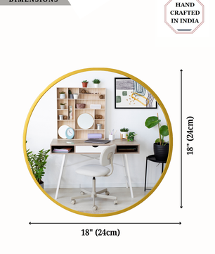 Gold Round Mirror in Steel Frame