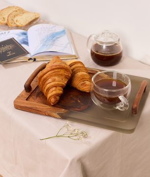 Wooden Tray with Handles – Acacia Wood, Translucent Grey Resin Finish