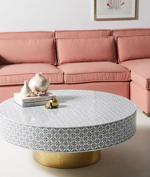 Inlay Round Coffee Table- Geomertric Flower